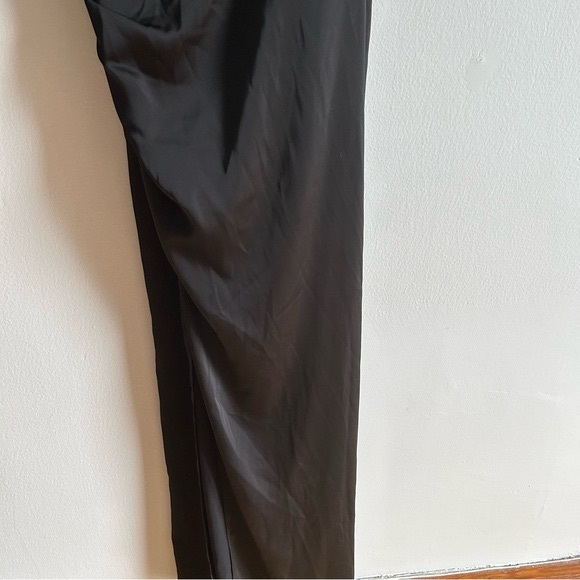 Azazie Sz 12 Eren Elegant One Shoulder Satin Black Maxi Wedding Gown Dress - Picture 7 of 14